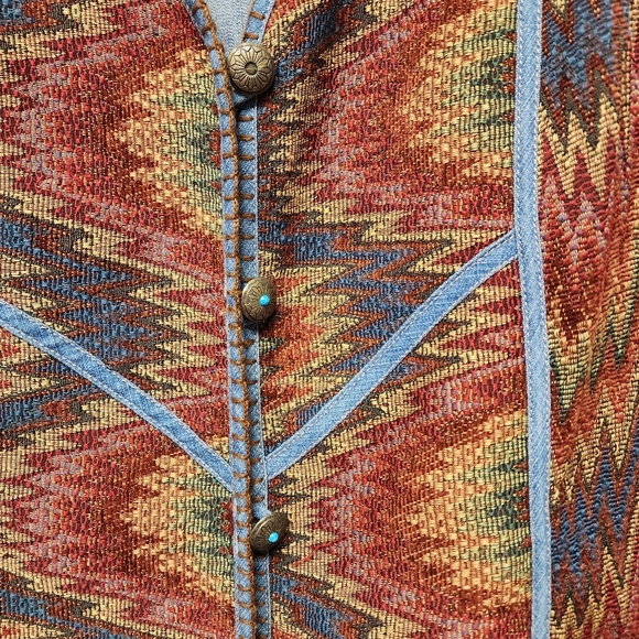 Vintage southwestern Denim Trimmed Multicolor Vest - Picture 4 of 8